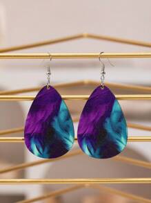 Aretes De Madera Con Diseño De Plumas Para Mujeres Con Orejas Perforadas, Color Morado - Morado - Ver 2