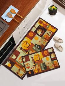 1pc Modern Style Polyester Fiber Kitchen Mat With Autumn Leaves Pattern, Rectangular Anti-slip Kitchen Rug For Home Kitchen - Multicolor - View 1