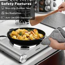 Cusimax 1500W Electric Single Hot Plate Cooktop,Stainless Steel Countertop Burner with Temperature Control,Portable Cast Iron Electric Stove,Great For RV/Home/Camping,Easy to Clean - 銀色 - 查看 3