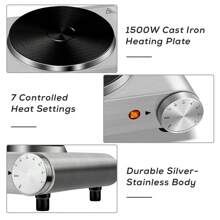 Cusimax 1500W Electric Single Hot Plate Cooktop,Stainless Steel Countertop Burner with Temperature Control,Portable Cast Iron Electric Stove,Great For RV/Home/Camping,Easy to Clean - 銀色 - 查看 5
