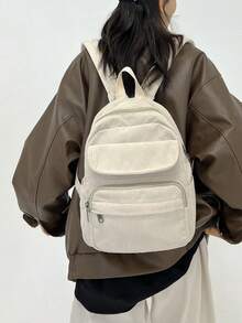 Mochila Simple De Color Sólido Para Mujer - Blanco - Ver 1