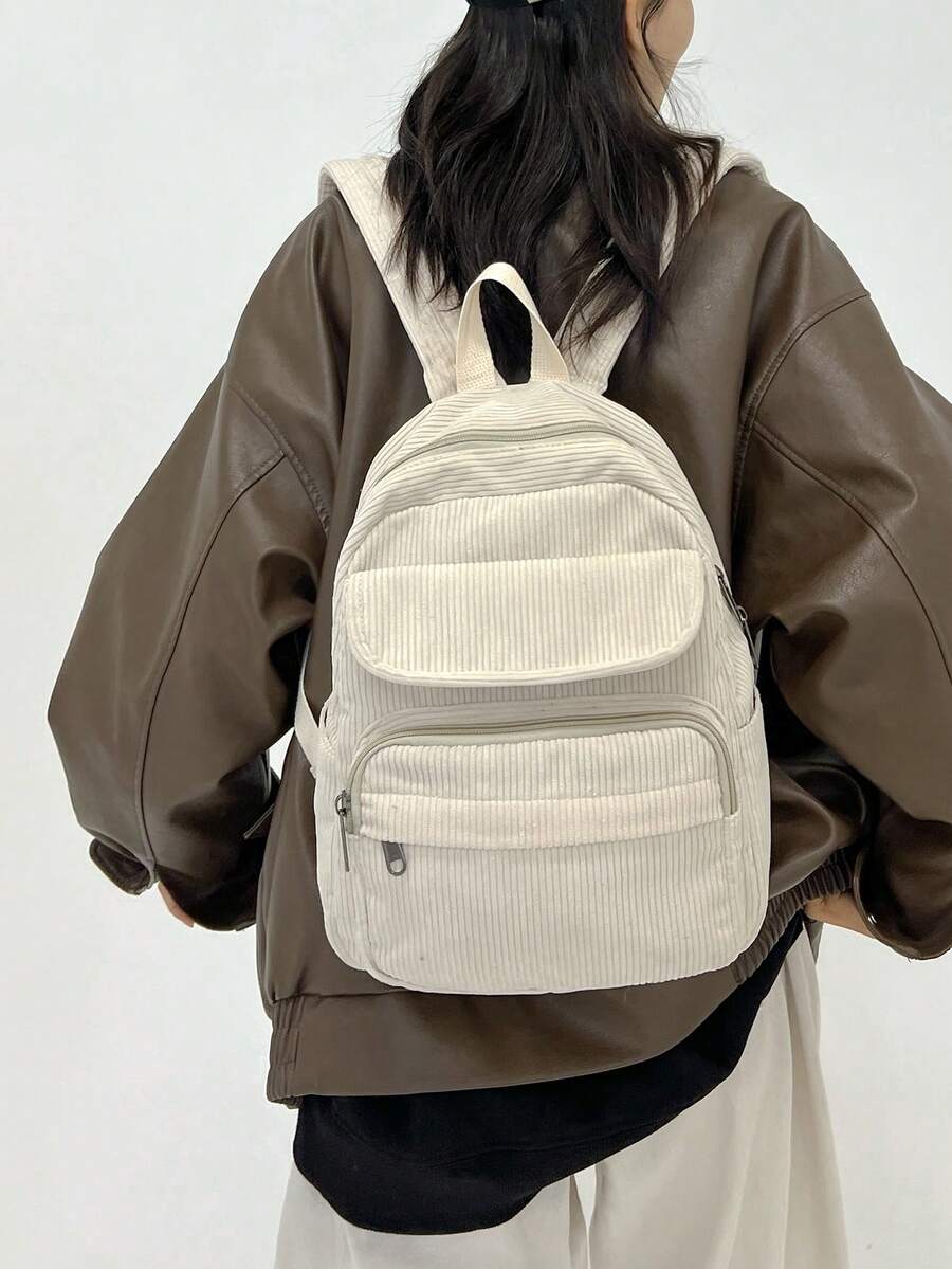 Mochila Simple De Color Sólido Para Mujer - Blanco - Ver 1