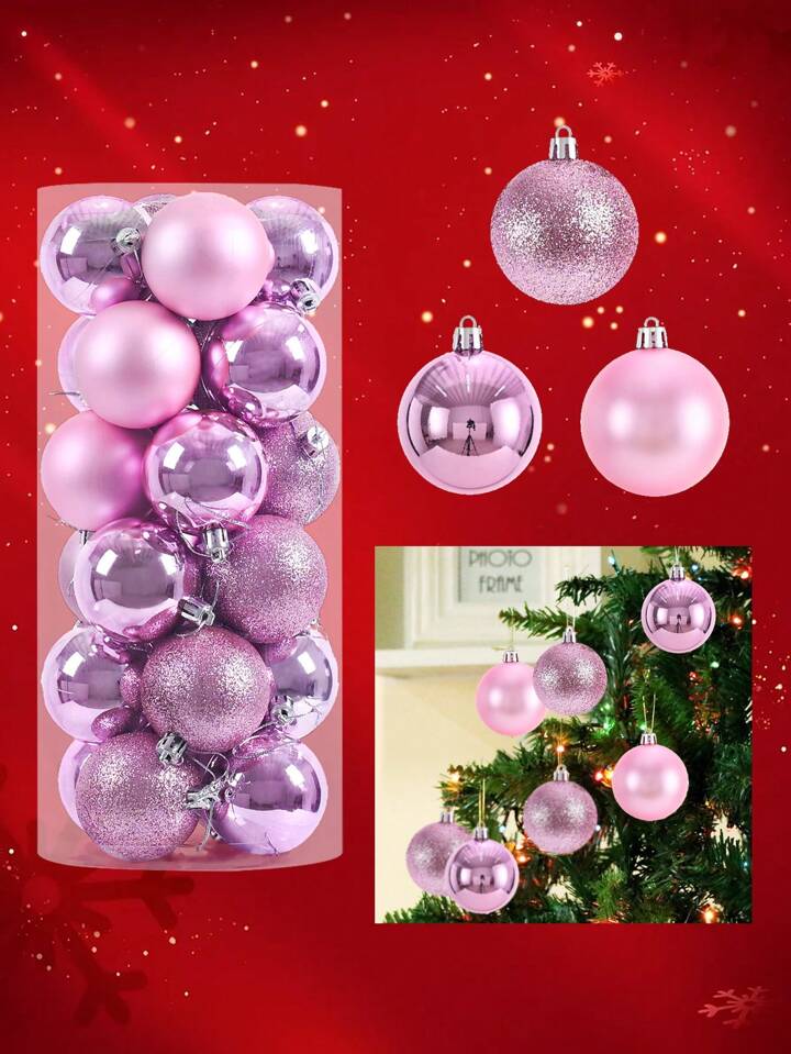 Plastic pink christmas decorations clearance