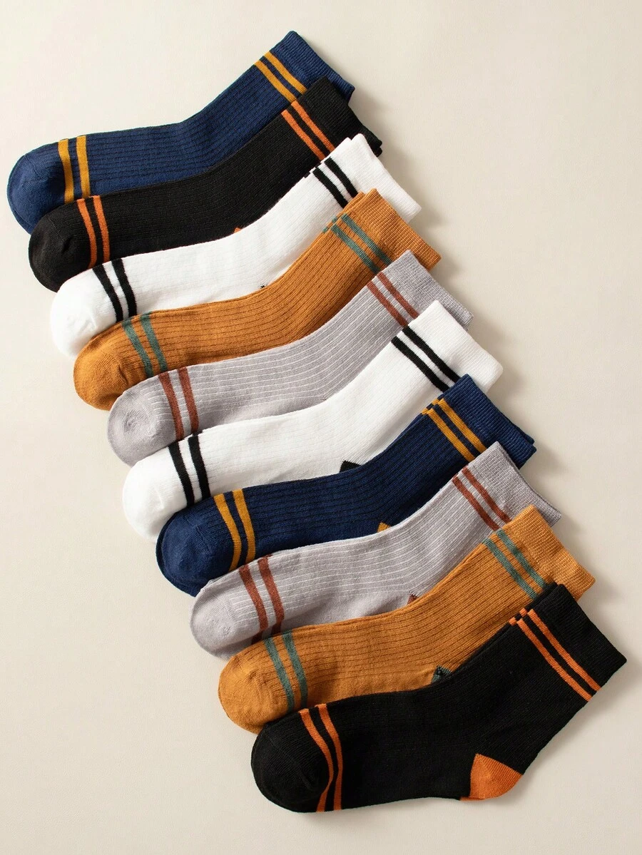 جوارب خاصة بالنساء بطول منتصف الساق مخططة ومنعشة وقابلة للتهوية والامتصاص المضاد للرائحة مكوّنة من 10 أزواج، مناسبة للارتداء اليومي