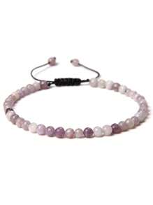1 pulsera trenzada a mano estilo bohemio con piedra natural de 4mm y cuentas de cristal con energía curativa, joyería ajustable