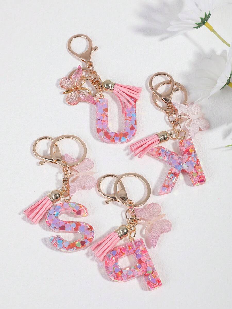1pc Women's Fashionable Keychain With English Letter And Heart Shaped