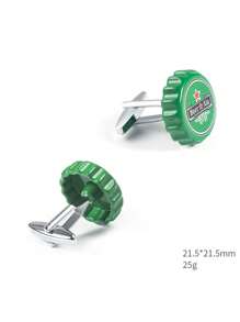 Metal Cap Cufflinks In Green Finish, For Men's French Cuff Shirt - Green - View 5
