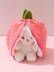 1 pieza Lindo muñeco de peluche transformable de conejo de fresa o muñeco de conejo de fruta - Rosa - Ver 4