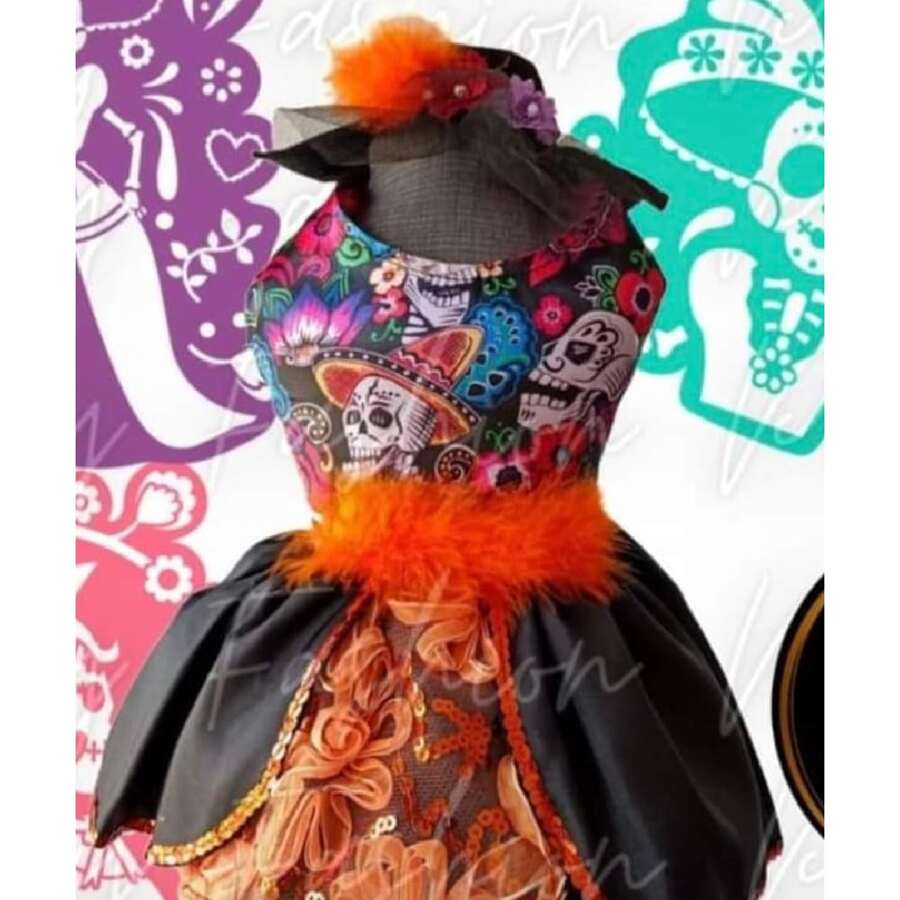 vestido catrina para Halloween para gatito y perrito - Multicolor - Ver 1