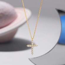 1條女士吊墜項鏈,鋪滿鑽石,鍍金,鎖骨鏈