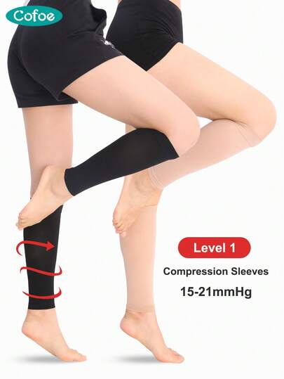 Cofoe 1 Pair 15-21mmHg Compression Socks, Open Toe Mid-Calf Socks, Thigh High Socks, Suitable For Men, Women, And Pregnant Women
