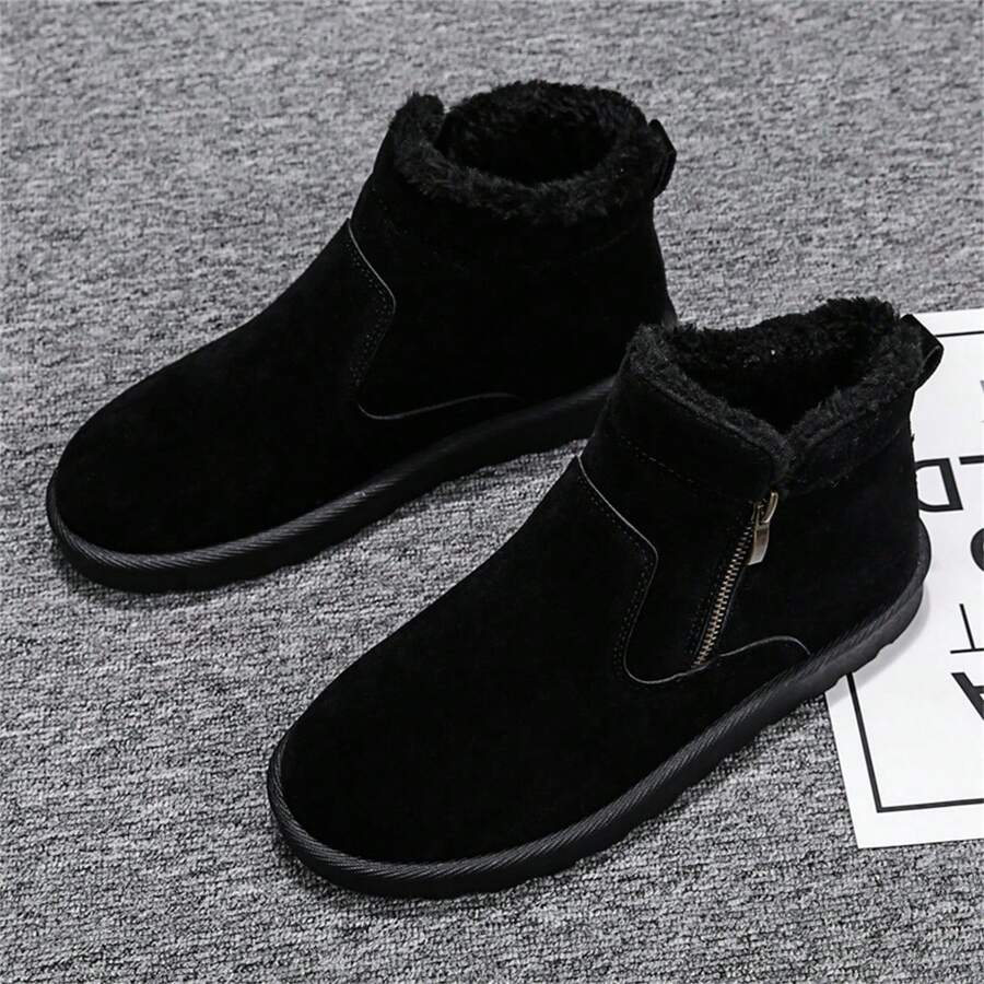 Herren Winterstiefel rutschfest, Brottschuhe mit Thermofutter, verdickt kältebeständig, kurze warme Stiefel - Schwarz - Übersicht 1