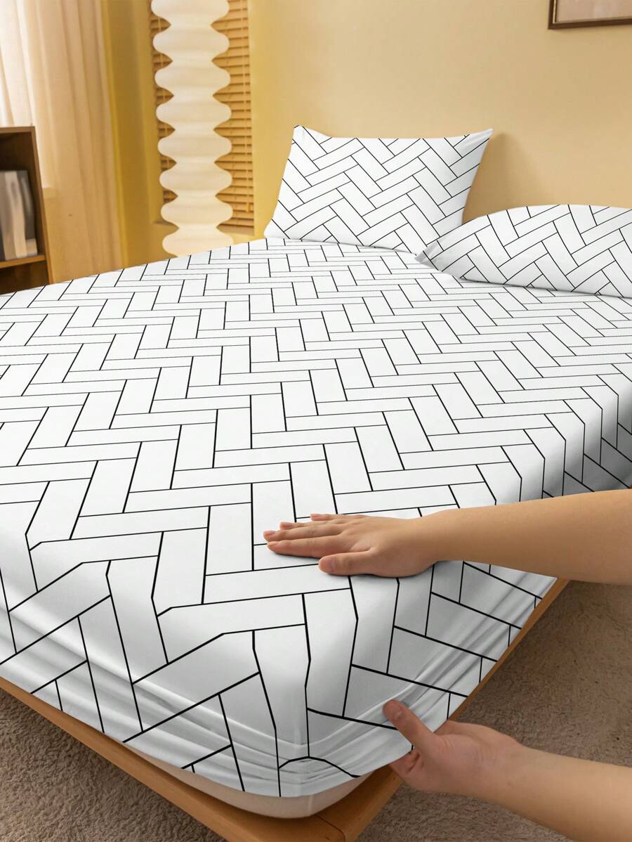 1入時尚簡約風格矩形印花刷毛床單罩，防塵罩，適用於臥室家庭紡織床上用品 - 彩色 - 查看 1