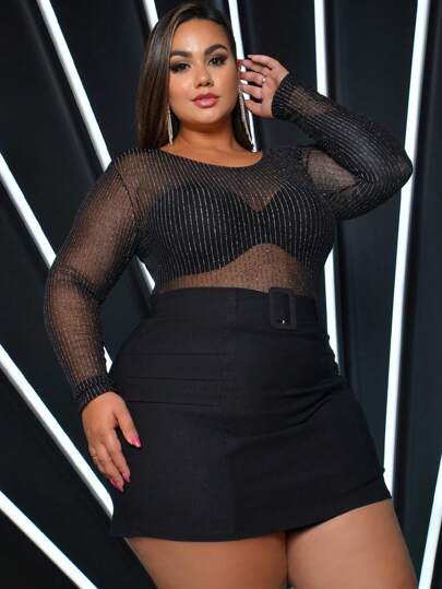 SAIA PLUS SIZE LOOK FESTA NATAL BENGALINE ELASTANO MODELO CINTO FIVELA SOFISTICADO