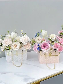 1只可摺疊花束禮盒,精美手持花盒,白色 - 白色 - 查看 4