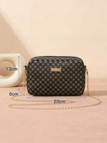 1 Pieza De Bolso De Hombro Para Mujer De Patrón De Trébol De Cuatro Hojas Estilo Vintage, Con Cadena - Café integral - Ver 3