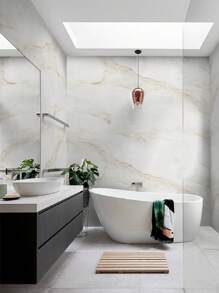 8pcs 11.81in*11.81in 0.7㎡ Smooth Marble Pattern Ceramic Tile Wallpaper, Waterproof Moisture-Proof Wall Covering, 3D Self-Adhesive Wall Panels For Bathroom, Not Real Tile - White - View 4