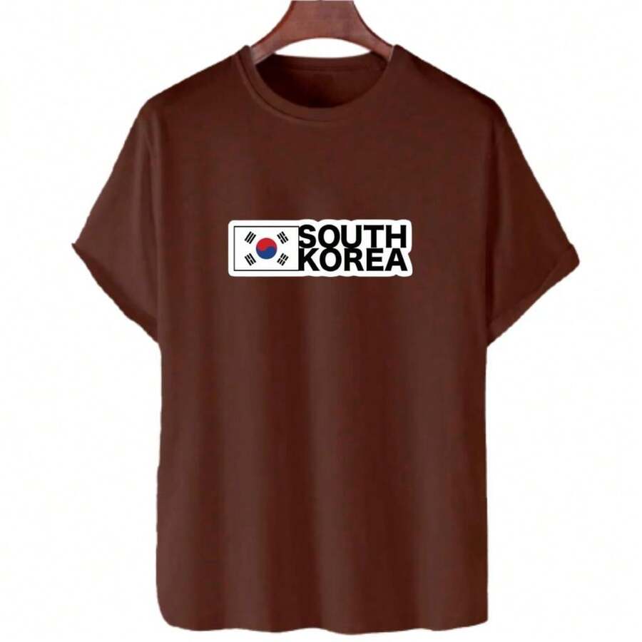 Camiseta Básica Masculina Feminina Slim T-SHIRT Algodão South Korea - Marrom - Visão 1