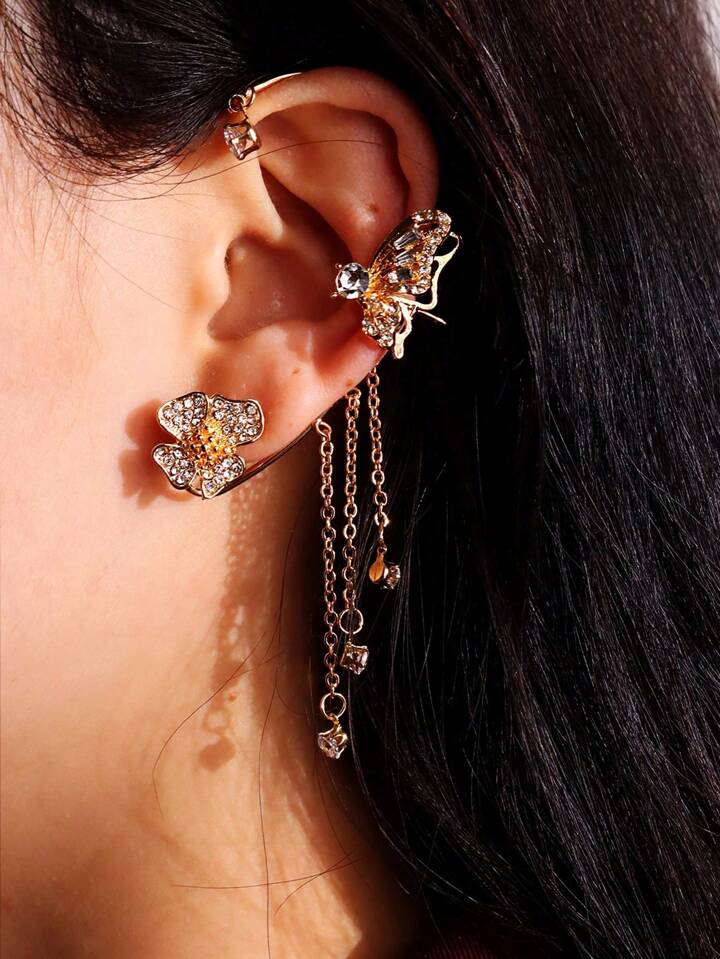 1pc Silver Butterfly Tassel Dangle Earring For Left Ear Women s Jewelry SHEIN USA