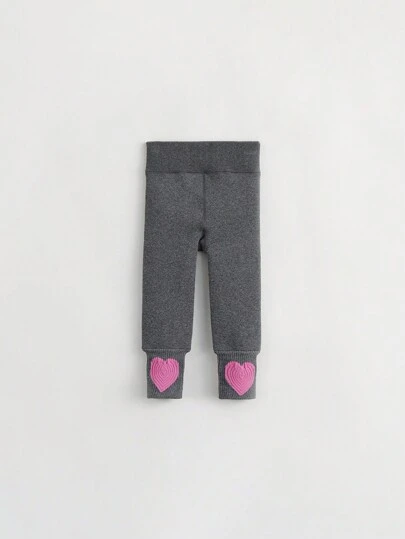 Young Girls' Fashionable & Lovely Heart Decorated Thermal Lined Stretch Leggings For Winter