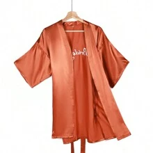 1 Miếng Phù dâu Thanh lịch Thêu Ngắn Bắt chước Lụa Đồ ngủ ÁO choàng mặc nhà In trái cam - trái cam - Xem 1