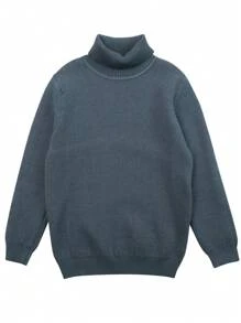 Chicas 1 pieza Jersey cuello alto tejido de canalé - Neblina azul - Ver 3