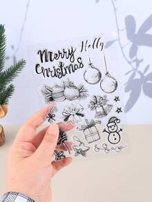 1pc Christmas Themed Transparent Silicone Stamp, Simple & Delicate Small Gift & Stamp For Christmas Activities - Clear - View 4