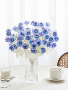 20朵冰藍色水晶裝飾的玫瑰花束,浪漫的婚禮派對佈置,新娘手持花束,家庭臥室裝飾人工玫瑰花,高45cm - 藍色 - 查看 5