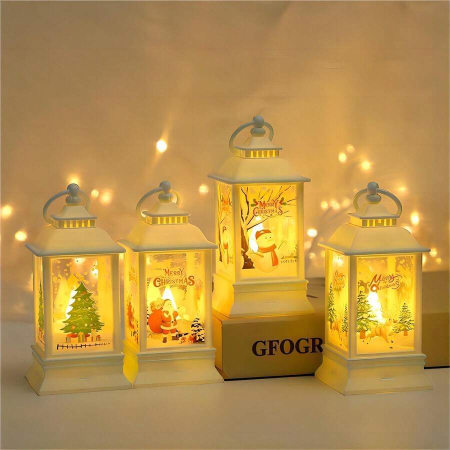 1入組帶有4個場景(鹿、聖誕樹、聖誕老人、雪人)聖誕節裝飾燈,現代 Led 無火蠟燭效果,電子燭光,室內聖誕節裝飾,放在桌上燭臺、櫥櫃、窗戶裝飾 - 白色 - 查看 1