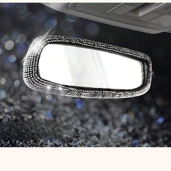 1 pièce Ensemble de décoration de couverture de protection de miroir rétroviseur élastique entièrement orné de strass pour l'intérieur de la voiture