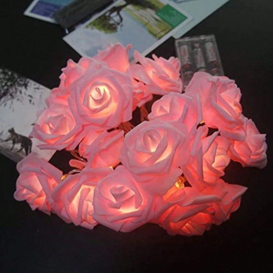9.84ft 20 Rose ,Flower String, Holiday Lights Indoor For Christmas Bedroom Wedding Valentines Day Decorations,Christmas Garland Pinecones Red Berry Garland Garland For Mantle Fireplace Table Indoor Outdoor Garland Decor Party Birthday,Valentine'S Day,Mother'S Day Gift - 藍白色 - 查看 1
