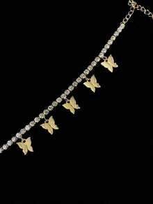 Fashionable Butterfly Shaped Pendant Anklet For Women, With Rhinestone Detail, Perfect For Vacation Beach Accessory - Gold - View 5
