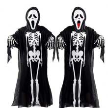 Cos Halloween Haunted Room Escape Skeleton Costume For Kids With Ghost Mask, 1pc - Black - View 5