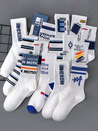 3雙/套男士信封和條紋設計中筒襪,透氣、排汗且舒適