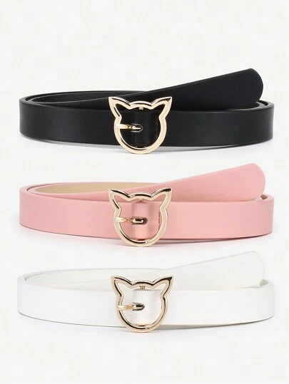 3Pcs Kid Leather Belts Fashion Belt With Gold Animal Buckle