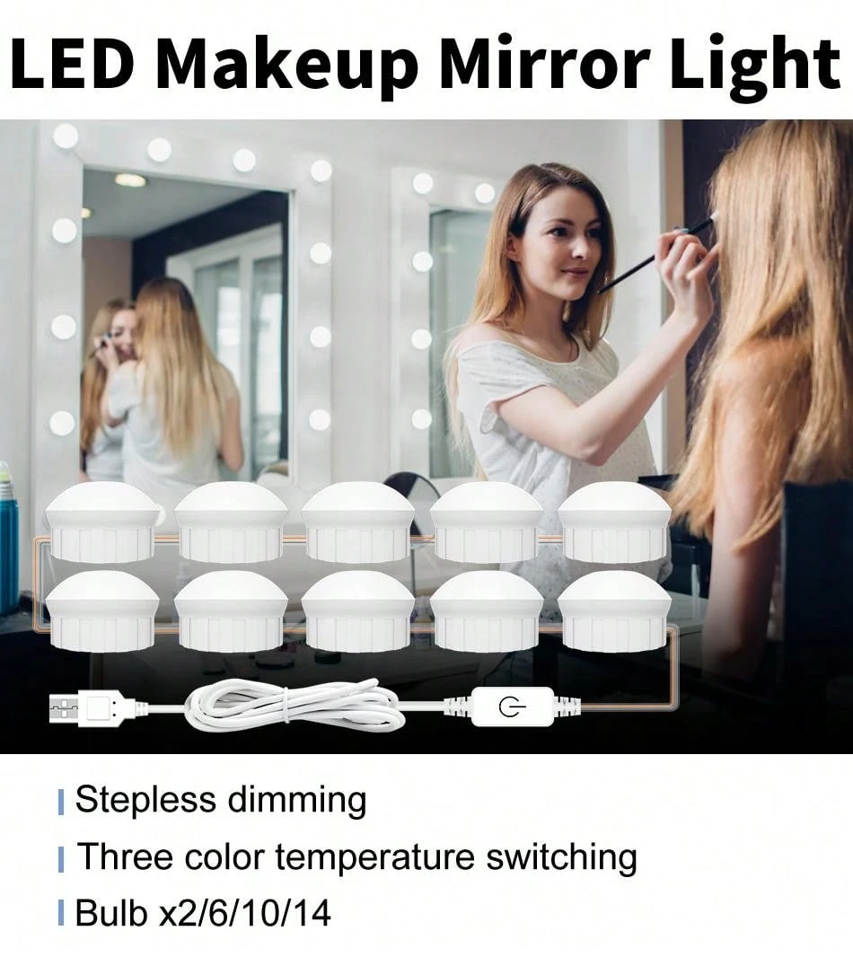 CanLing Lady LED Makeup Mirror Light 3 Colors Stepless Dimmable Vanity