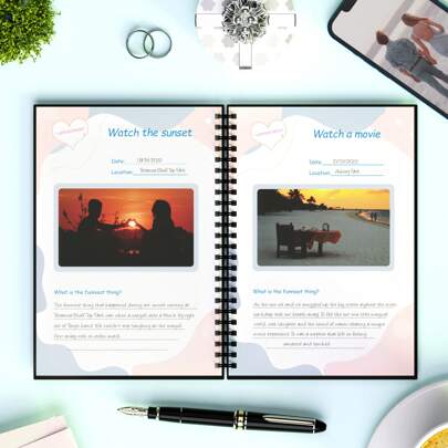 100 Dates Record Book-Perfect Couple's Gift With Fun Date Ideas - Lovely Engagement Or Valentine's Day Gift For Him Or Her - Record Your Dating Experiences-A5(5.9*8.6inch)-Black Back To School