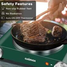 Cusimax 1500W Electric Single Hot Plate Cooktop,Stainless Steel Countertop Burner With Temperature Control,Portable Cast Iron Electric Stove,Great For RV/Home/Camping,Easy To Clean - Army Green - View 3