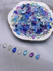60 Piezas Gota De Vidrio De La Serie Azul De 9x14mm Para La Elaboración De Joyas