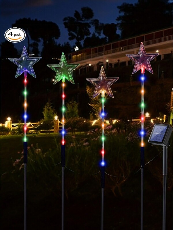 4 piezas de luces solares de pentágramo para el césped, decoración de jardín exterior, 8 modos, luces LED para Halloween, decoración navideña, luces de suelo, luces para ver fiestas, luz de decoración de jardín impermeable, luz solar de paisaje para acera, pasillo, patio trasero y césped