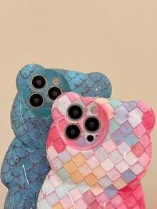 3d魚鱗紋理卡通熊手機殼 - 藍色 - 查看 7