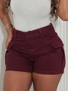 Women Denim Shorts - Burgundy - View 1