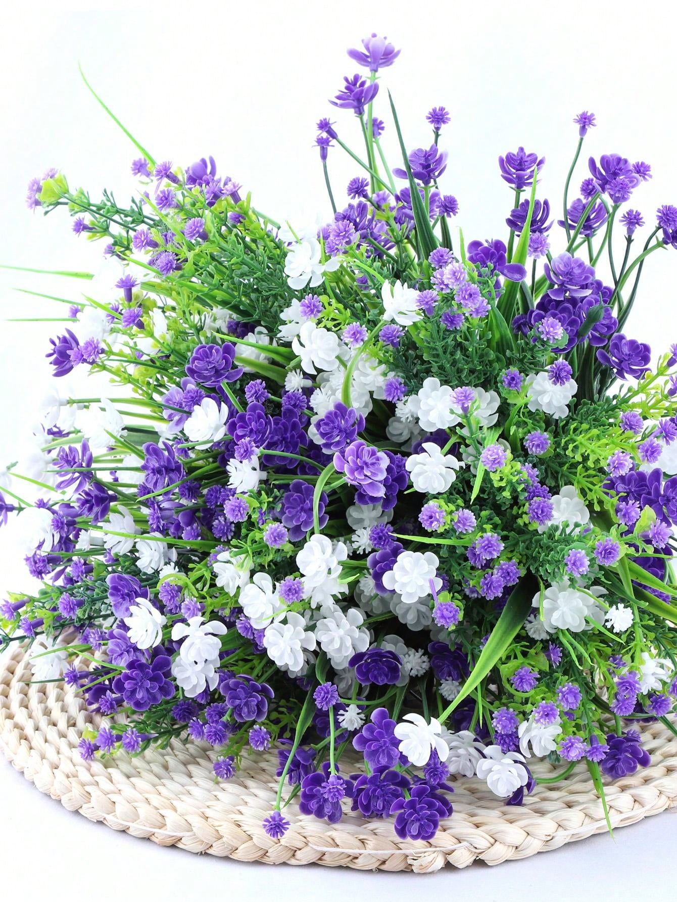 12 Bundles Artificial Flowers Outdoor Purple Yellow Fake Flowers UV