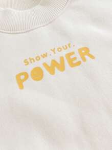 Unisex Kids' Fashionable Color Block Letter Printed Anti-static Loose Half-high Collar Fleece Sweatshirt, Autumn And Winter - White - View 7