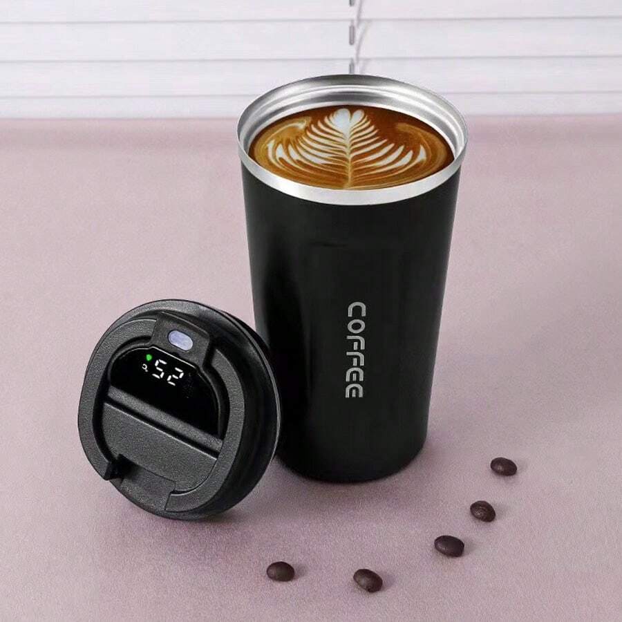 1 件 304 不锈钢咖啡杯带温度显示 - 真空隔热，适用于冷热饮品 - 便携式旅行杯 - 13 盎司/17 盎司尺寸可选水瓶返校 - 黑色 - 查看 1