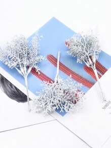 1入組6顆頭迷你枝幹人工松針塑料配件,適用於聖誕節裝飾,diy聖誕禮盒材料,聖誕樹裝飾,家居裝飾,節日派對用品,婚禮花束裝飾