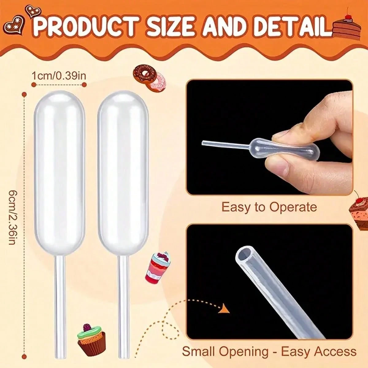 120 Pipettes Alimentaires 4ml - Transparentes - Pour Cuisine, Pâtisserie, Confiture, Chocolat