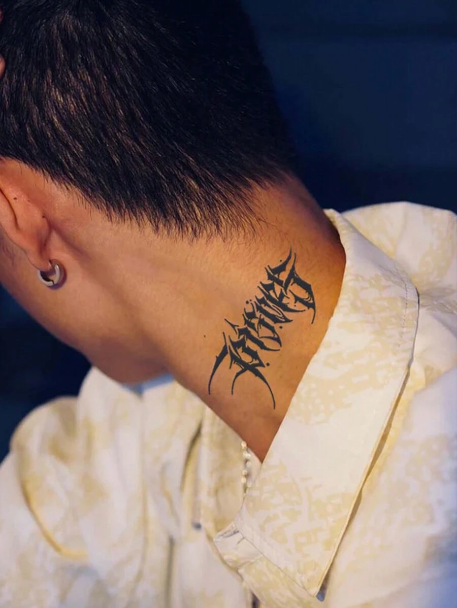 1 Pieza Tatuaje Temporal Impermeable Y No Reflectante Con Letras Y Constelaciones Para Brazo Y Cuello De Hombre,tatuajes maquina para tatuar tatuajes falsos - Negro - Ver 1