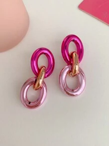 1對經典時尚彩色圓圈鏈接耳環,適用於女性日常佩戴 - 彩色 - 查看 2