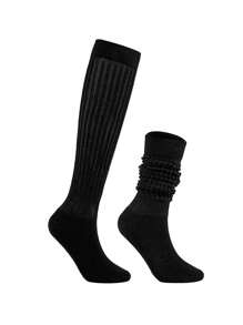 4 Pairs Slouch Socks, Women's Soft Knitted Boot Socks, Solid Color Compression Socks, Bubble Socks Crew Socks, Fall Autumn Winter Warm & Breathable Socks, Halloween Christmas Xmas Gift - Multicolor - View 4